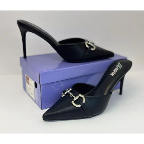 LILIANA / Silla-9/ Black / Pointed Toe / Stiletto Mule / Heels / With Silver Buc - Picture 7 of 8